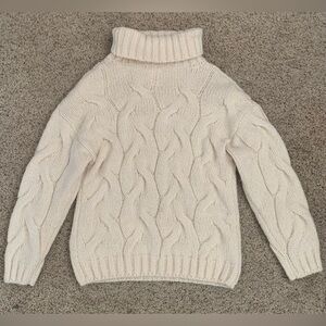 Zara Cream Cable Knit Turtleneck Sweater